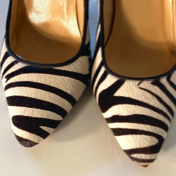 Talbots SZ 7  Naomi calf hair leather zebra print stiletto heels artsy formal - Picture 5 of 9